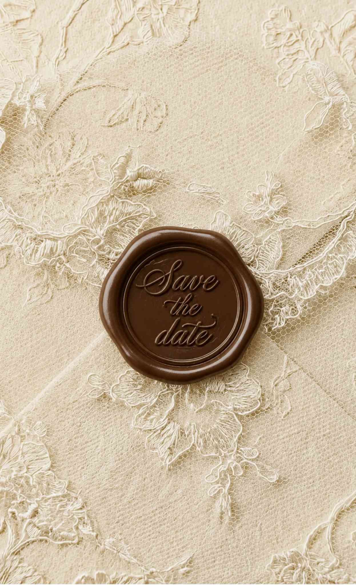 Save the date wax seal on lace